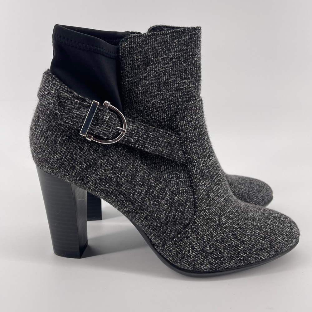 Kelly & Katie Gray Ankle Boots‎ Block Heel Buckle Accents Zip Up Closure